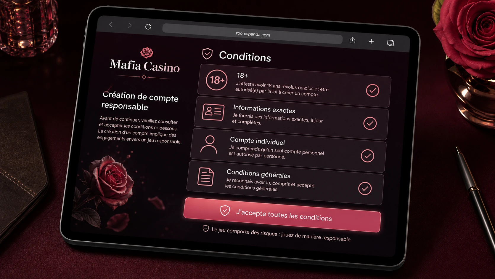 Conditions pour créer un compte